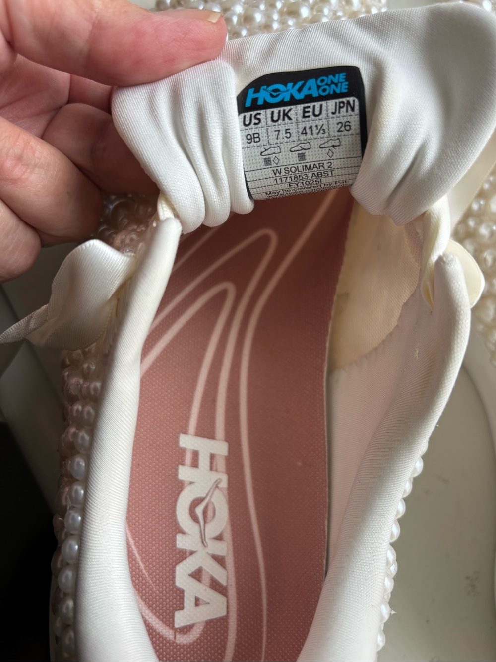 Hoka Pearl-Embellished Satin Lace Sneakers - Cream - Picture 6 of 13